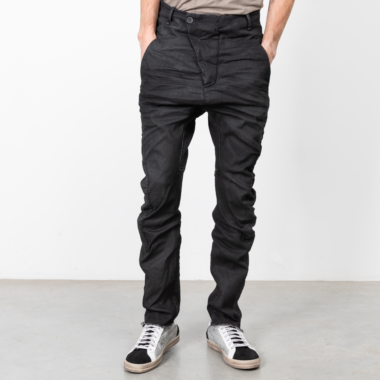 BLACK WAXED BAGGY PANTS|wolfensson